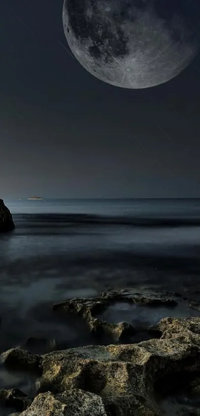 A mystical moonlit sea with a ship.