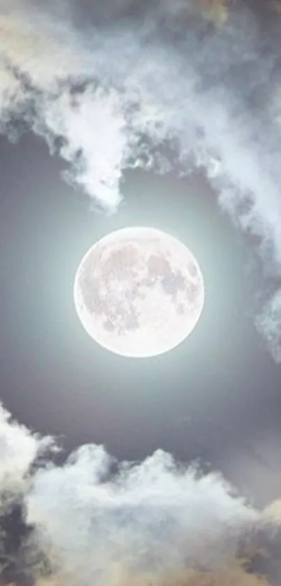 Full moon in a cloudy night sky wallpaper.