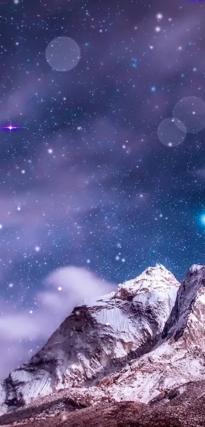 Mystical mountain landscape with a starry night sky wallpaper.