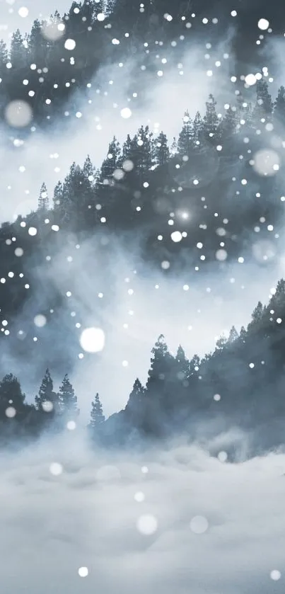 Silver toned mountain landscape with mist and a lone wolf.