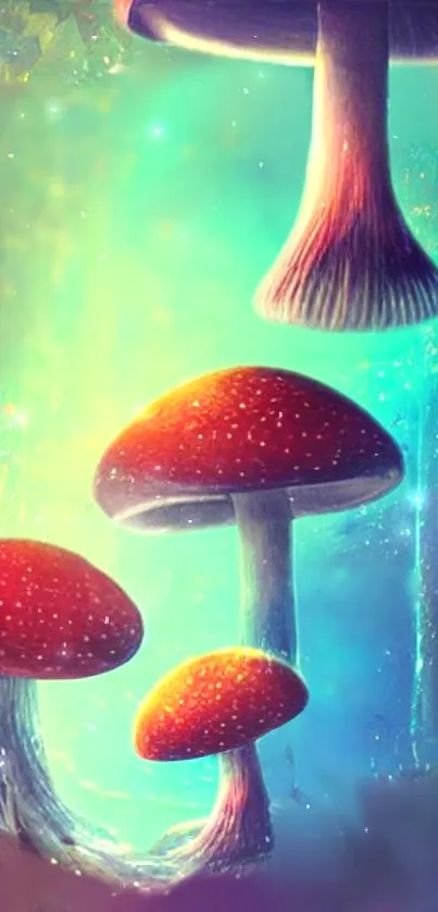 Mystical fantasy wallpaper with glowing mushrooms in a vibrant forest.