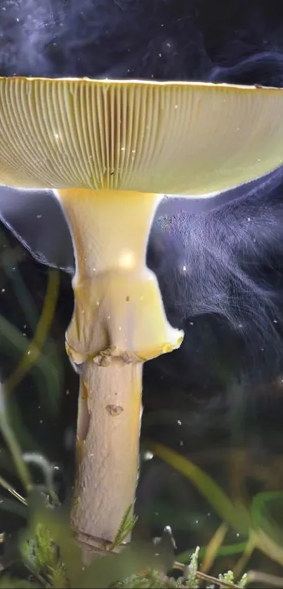 Glowing mushroom with magical aura in nature.