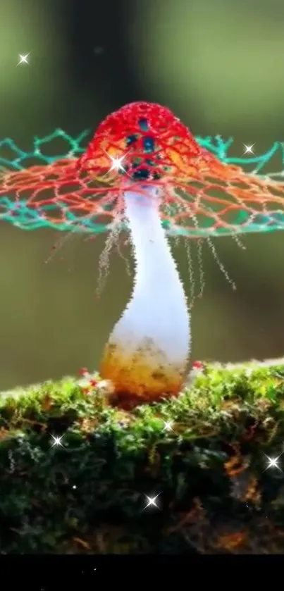 Mystical mushroom with glowing aura in a lush forest setting.