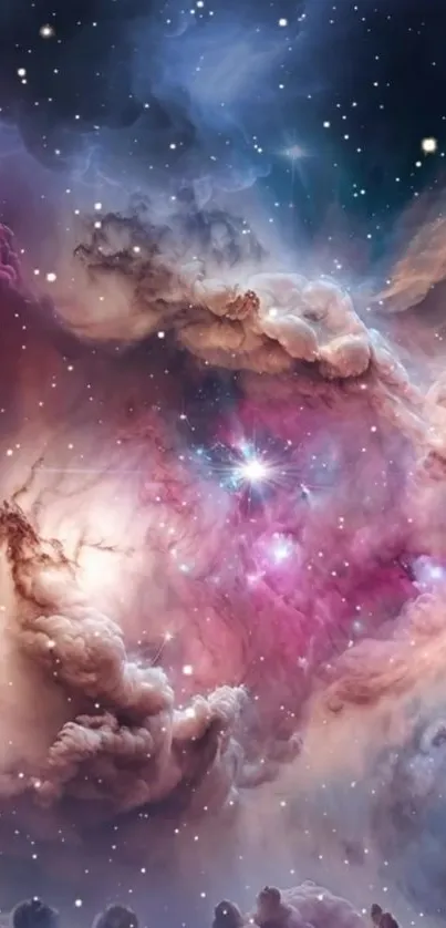 Mystical nebula with stars and clouds in deep space.