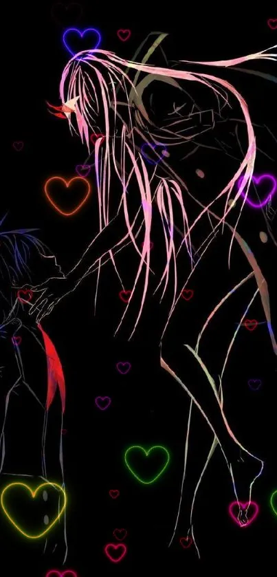 Neon anime art featuring mystical characters on a dark background.