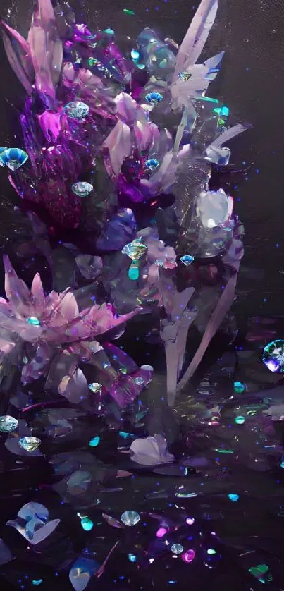 Mystical abstract neon crystal wallpaper with vibrant colors.