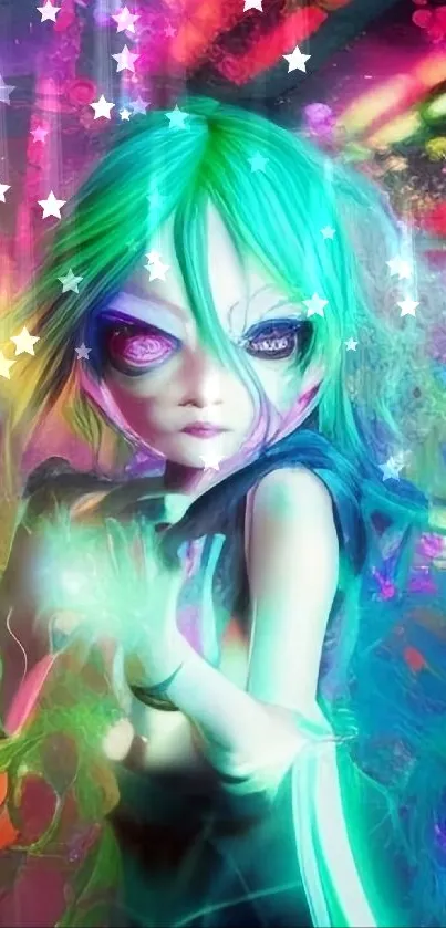 Mystical neon fantasy art with vibrant colors.