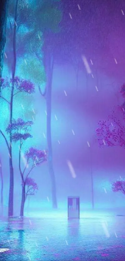 Mystical neon forest wallpaper with vibrant colors and luminous trees.