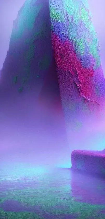 Mystical neon abstract landscape with vibrant purple hues for mobile wallpaper.