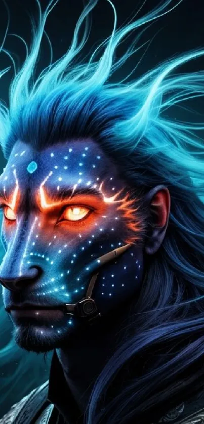 Mystical neon lion with glowing mane in fantasy art style.