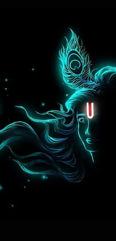 Mystical neon art wallpaper of Lord Shiva with teal accents.