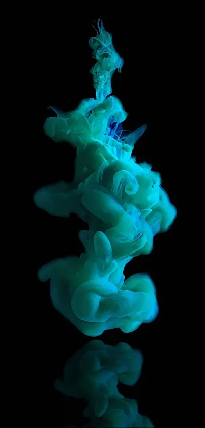 Mystical teal and blue smoke artwork on black background.