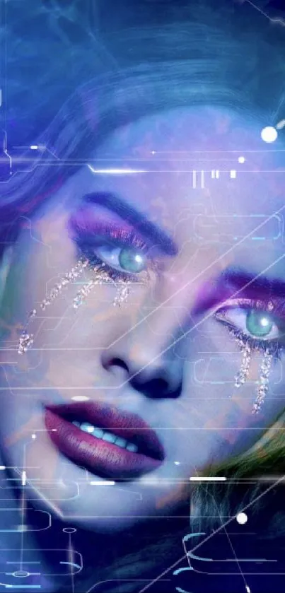 Ethereal neon-themed wallpaper featuring a mystical face.