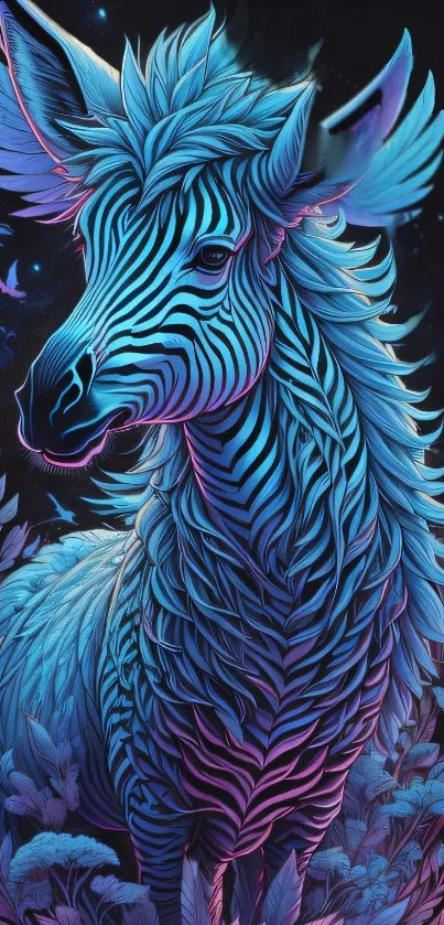 Mystical neon-themed zebra artwork with vibrant colors and intricate details for mobile.