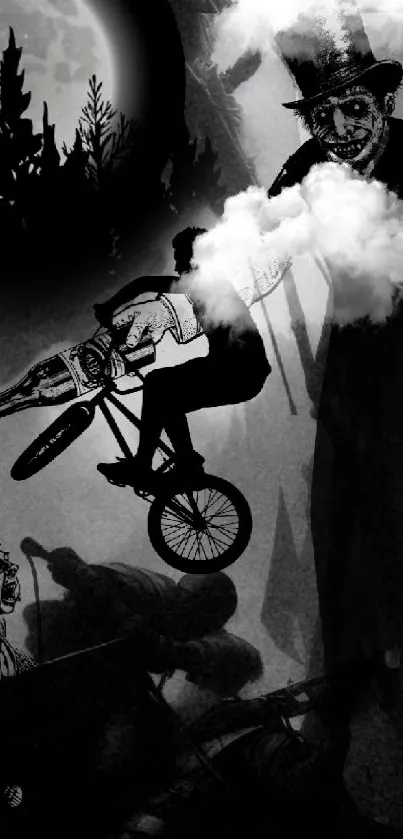 Dark mystical night wallpaper with silhouettes and eerie figures.