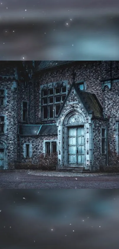 Dark and mystical night castle image with a gothic stone facade.