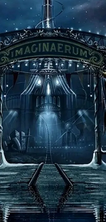 Mystical night circus entrance with stars.