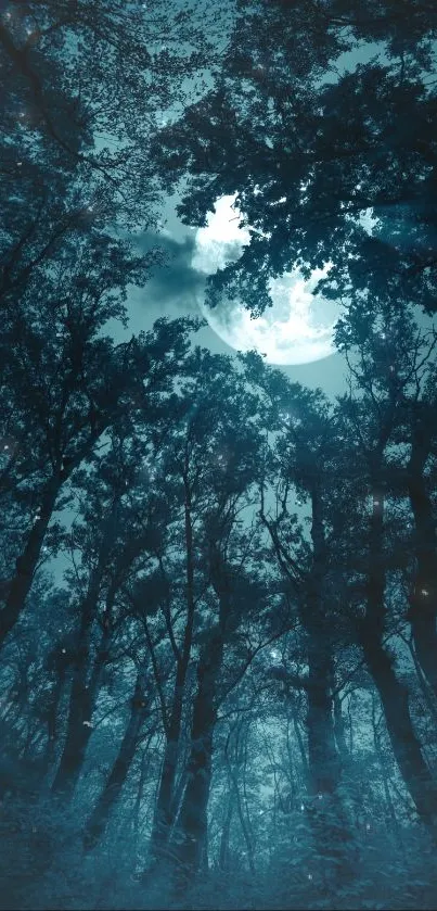 Moonlit night in a forest, creating a mystical ambiance.