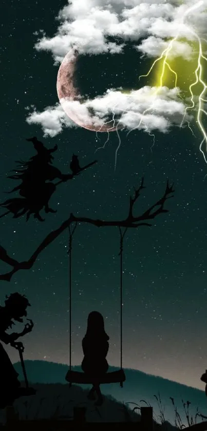 Spooky Halloween wallpaper with mystical night scene and moon.