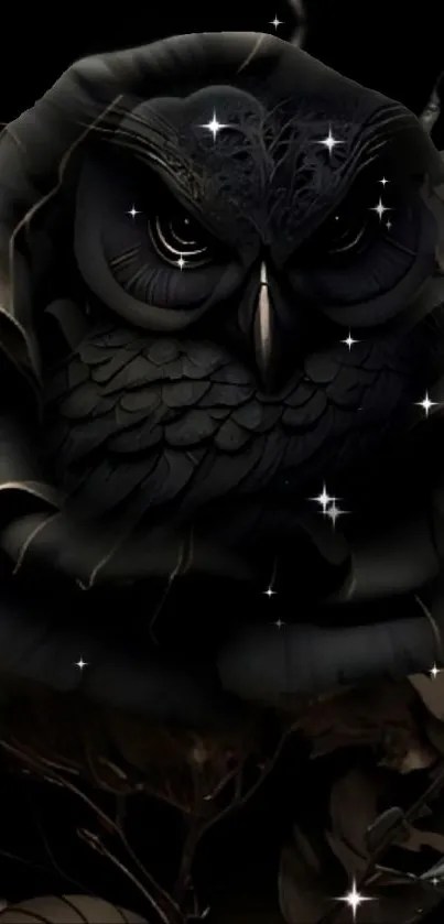 Mystical night owl with stars in a dark, artistic mobile wallpaper.