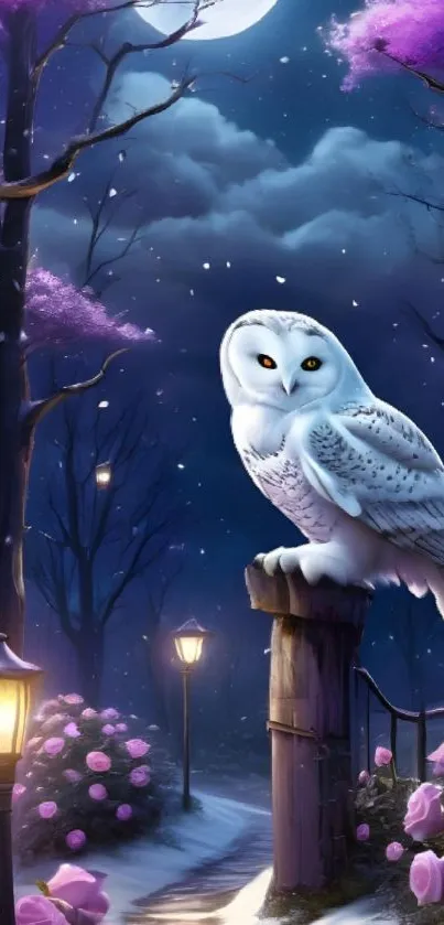 Fantasy night owl in moonlit forest setting