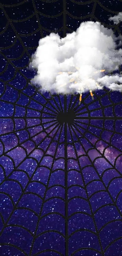 Mystical cosmic web with night sky and clouds.