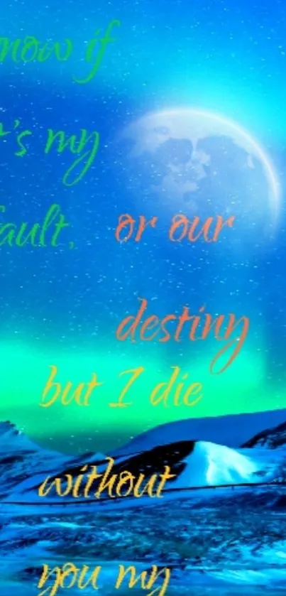 Mystical night sky with glowing moon and quotes.