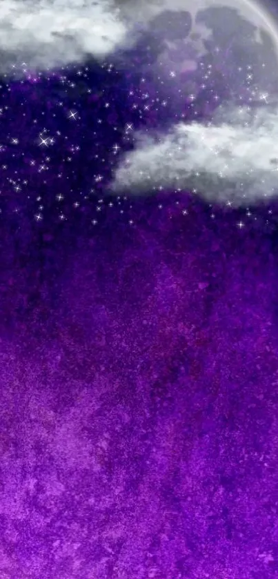 Mystical night sky wallpaper with stars and purple hues.