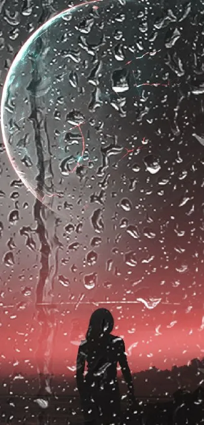 Silhouette beneath a cracked planet in a mystical night sky.