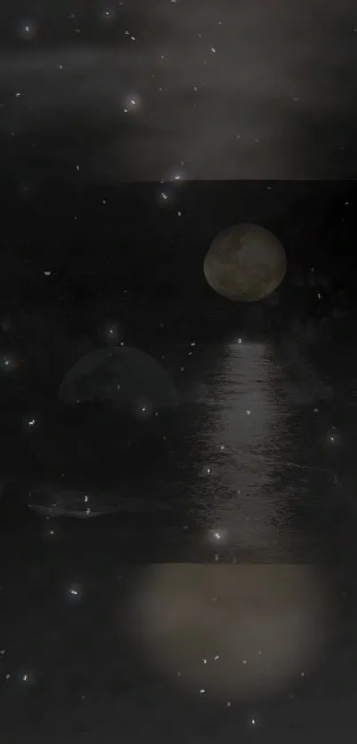 Mystical night sky with stars and moon, dark theme.