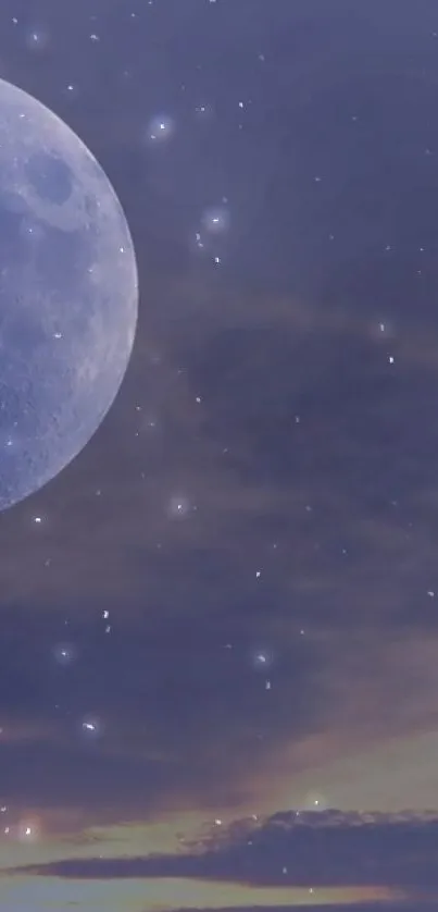 Wallpaper of the moon and stars in a mystical night sky.