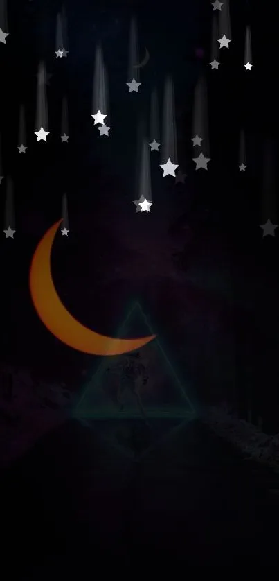 Mystical night sky wallpaper with stars and crescent moon.