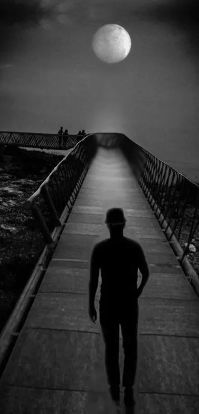 Silhouette on a moonlit pathway under a mystical night sky.