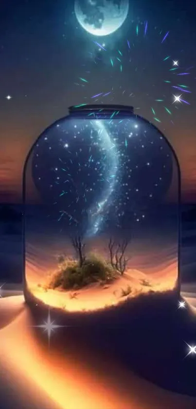 Mystical jar under starry sky wallpaper.