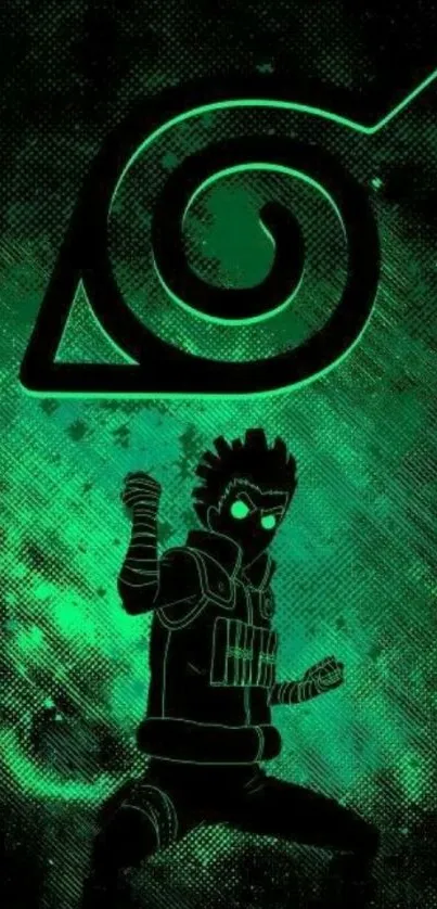 Anime ninja silhouette with glowing symbol in teal.