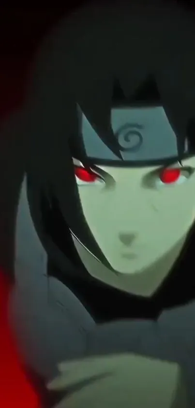 Mysterious anime ninja with glowing red eyes.