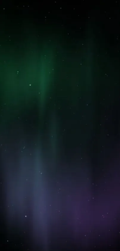 Mobile wallpaper featuring Northern Lights with green and purple hues against a starry night sky.