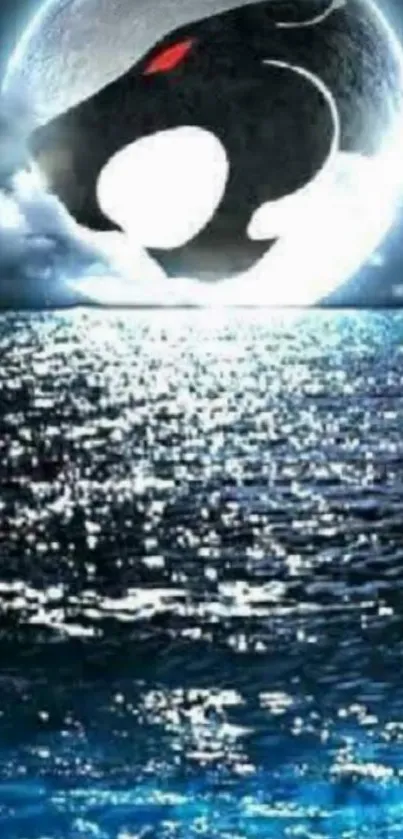 Mystical ocean under a crescent moon.