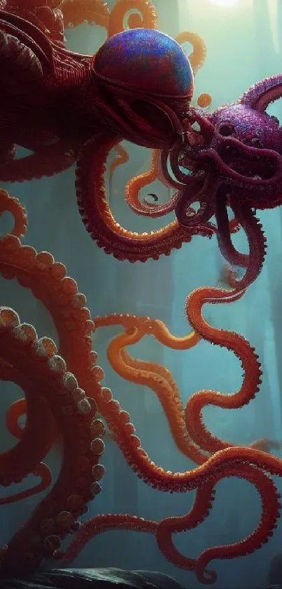 Mystical octopus in ethereal forest fantasy art wallpaper.