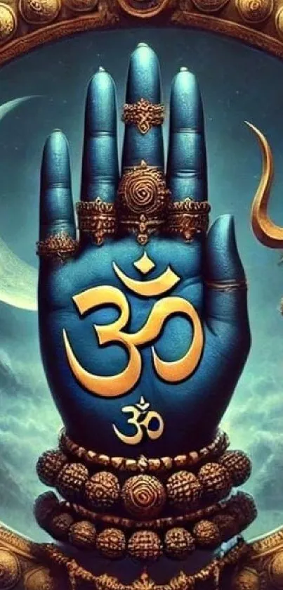 Mystical wallpaper with Om symbol on a decorative hand.