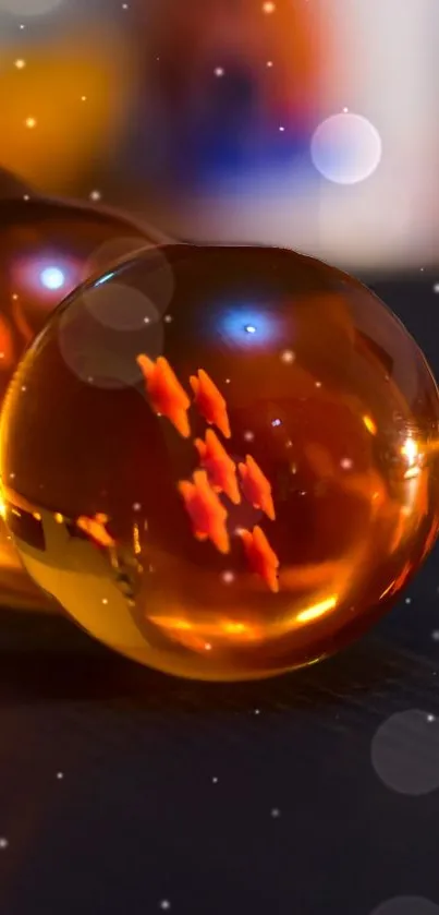 Orange crystal spheres with magical aesthetic on dark background.