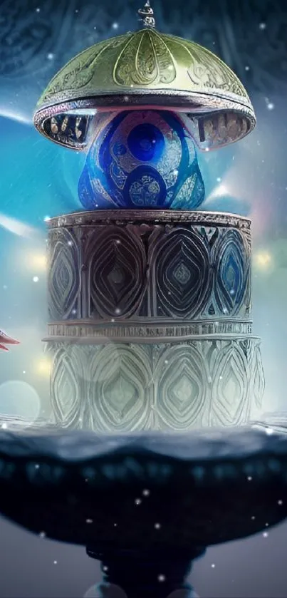 Mystical ornate orb with ethereal lighting in fantasy wallpaper.