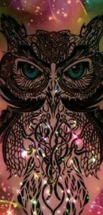 Mystical owl art with vibrant colors and intricate design for mobile wallpaper.