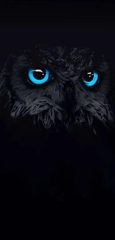 A mystical owl with striking blue eyes on a dark background for mobile wallpaper.