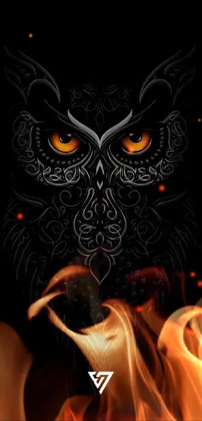 Intricate mystical owl on black background wallpaper.