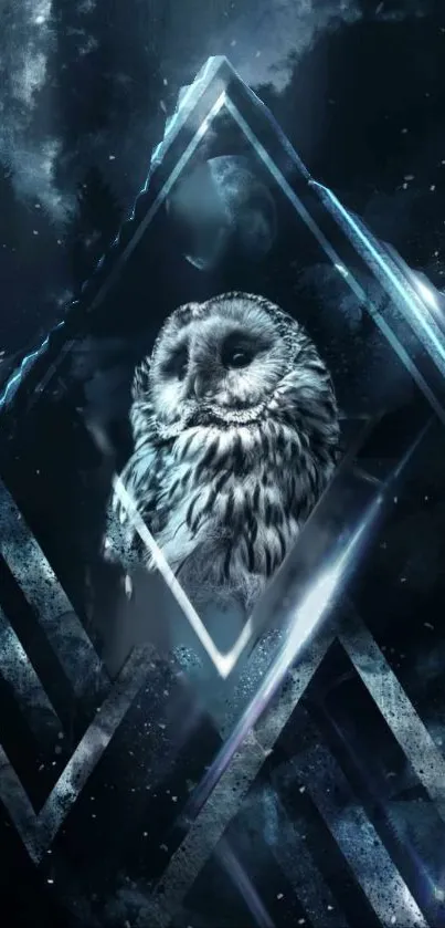 Mystical owl in geometric design at night.