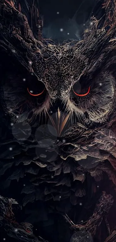 Mystical owl with dark forest theme in intricate artwork.