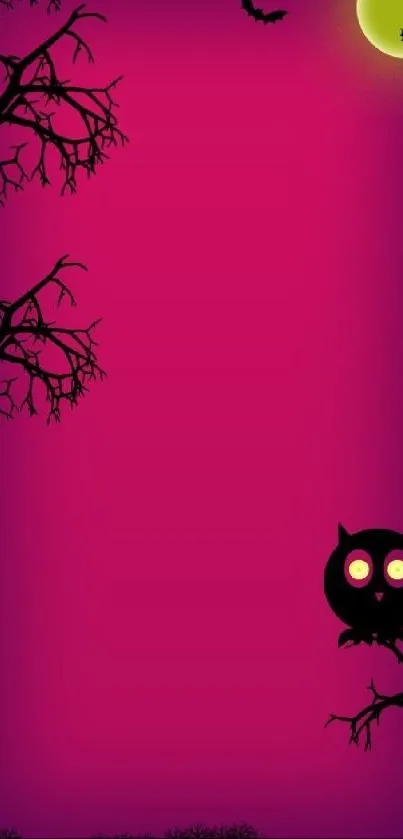 Magenta wallpaper with owl and moon for mobile devices.