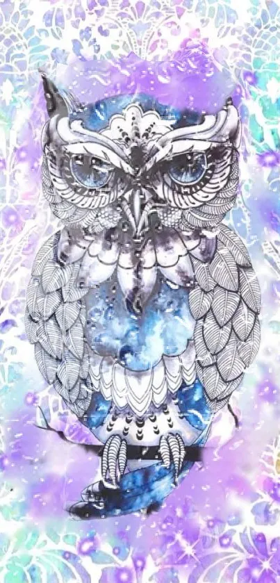 Mystical owl with galaxy background wallpaper for mobile.