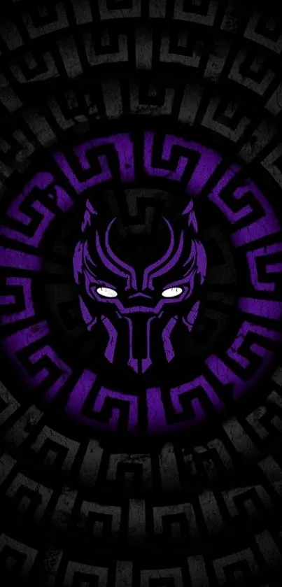 Mystical panther mask with geometric pattern in purple.